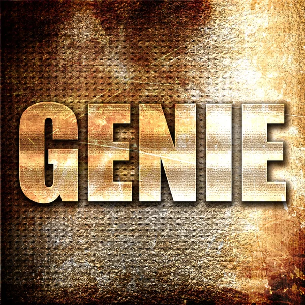 Genie, 3d-leképezést, rozsda háttéren fém szöveg — Stock Fotó