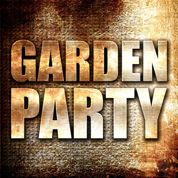 Garden party, 3D rendering, metal text on rust background — Stock Photo, Image