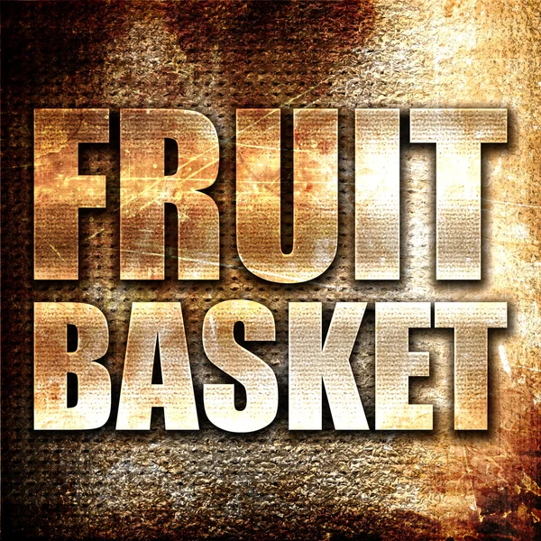 Gyümölcskosár, 3d-leképezést, rozsda háttéren fém szöveg — Stock Fotó