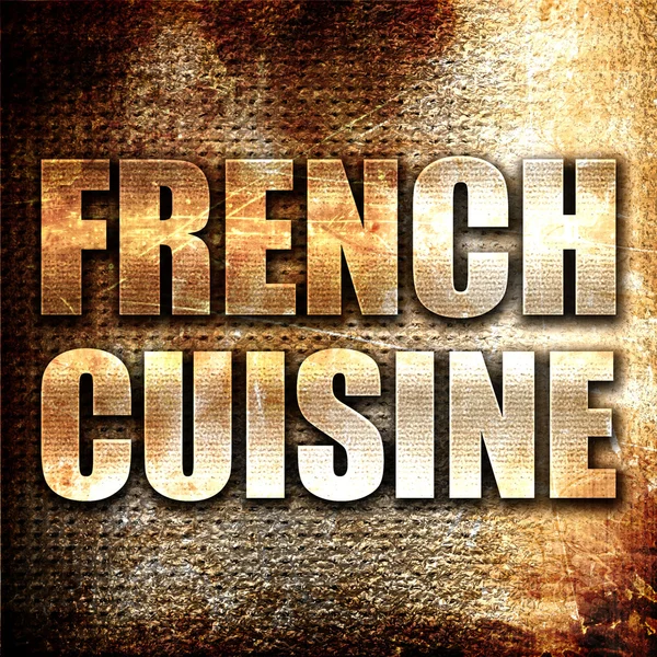 Cuisine française, rendu 3D, texte métallique sur fond rouille — Photo