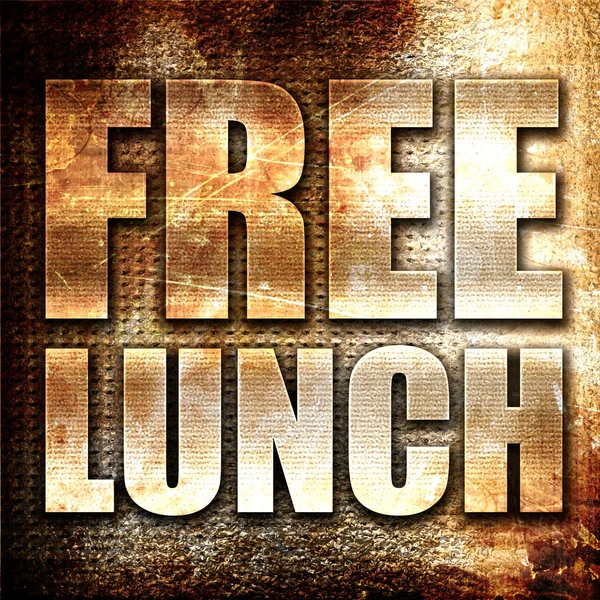 Almuerzo gratis, representación 3D, texto de metal sobre fondo oxidado — Foto de Stock