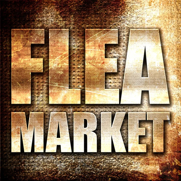 flea market, 3D rendering, metal text on rust background