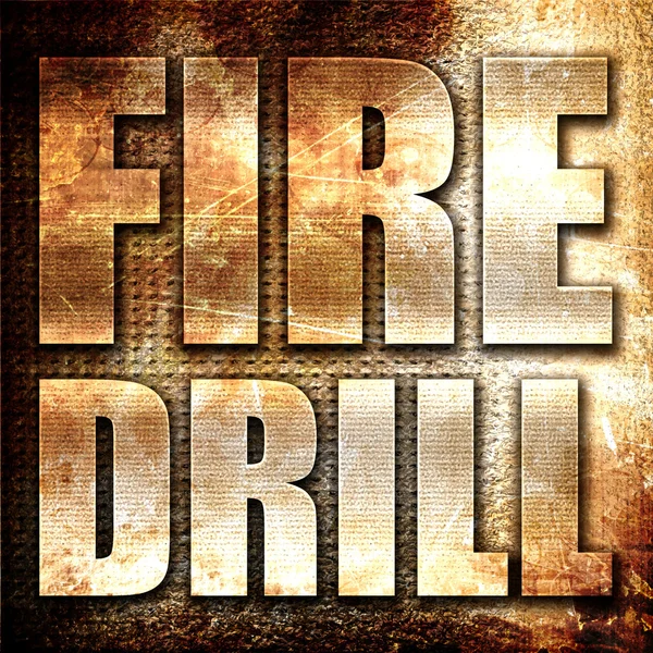fire drill, 3D rendering, metal text on rust background