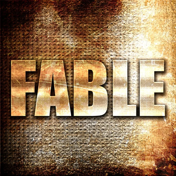 Fable, rendu 3D, texte métallique sur fond rouille — Photo