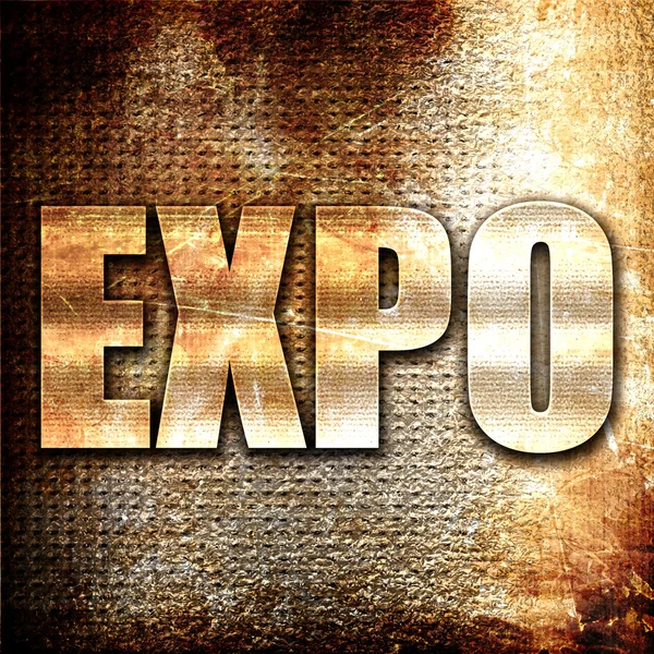 Expo, 3D rendering, metal text on rust background — Stock Photo, Image
