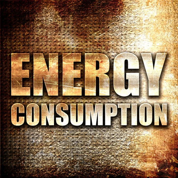 Κατανάλωση ενέργειας, 3d rendering, μεταλλικά κείμενο σε σκουριά φόντο — Φωτογραφία Αρχείου
