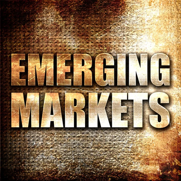 Mercados emergentes, representación 3D, texto metálico sobre fondo oxidado — Foto de Stock