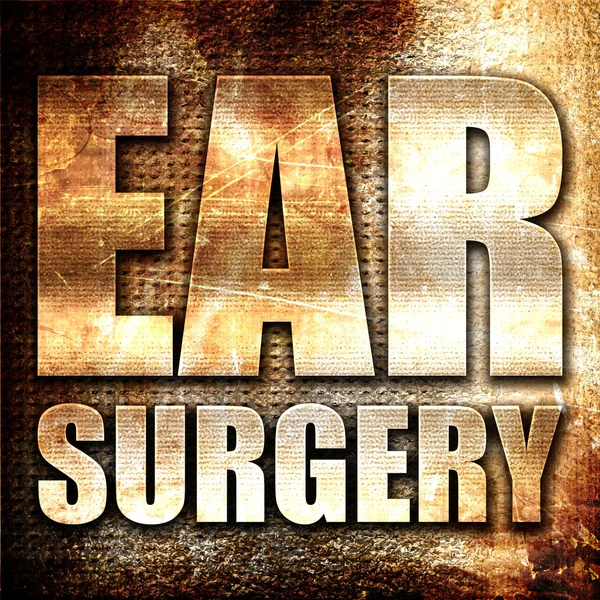 Chirurgie de l'oreille, rendu 3D, texte métallique sur fond de rouille — Photo