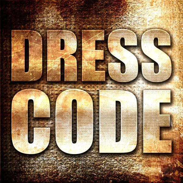 Código de vestimenta, representación 3D, texto de metal sobre fondo oxidado —  Fotos de Stock