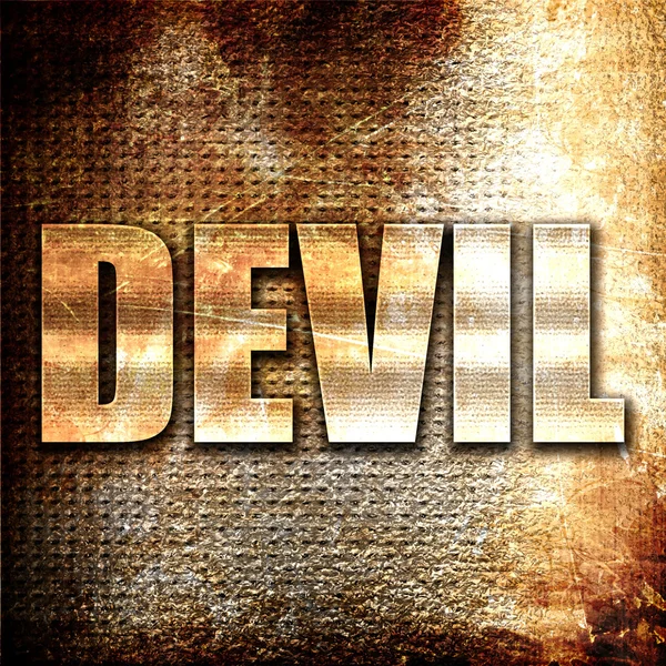 悪魔は、3 d レンダリング、錆の背景に金属テキスト — ストック写真