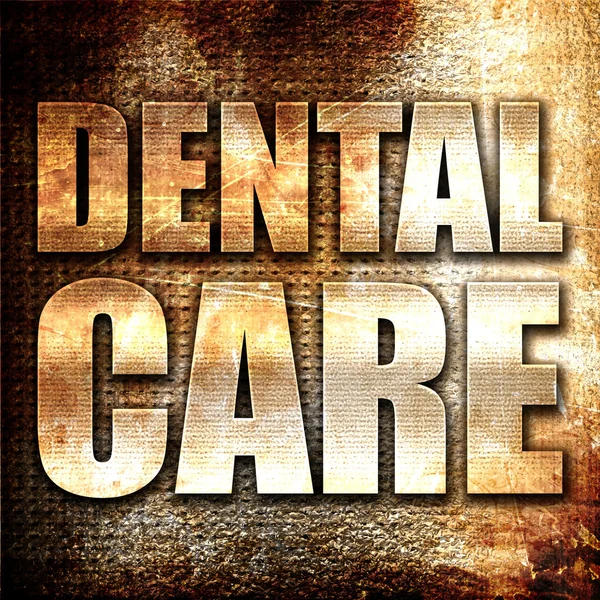 Cuidado dental, representación 3D, texto de metal sobre fondo oxidado —  Fotos de Stock