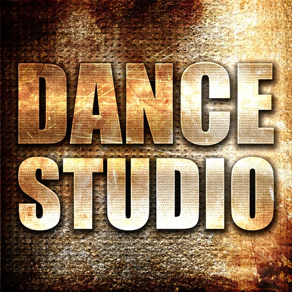 Dance studio, 3D rendering, metal text on rust background — Stock Photo, Image