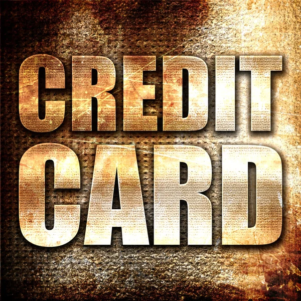 Cartão de crédito, renderização 3D, texto de metal no fundo ferrugem — Fotografia de Stock