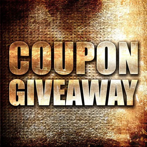 Cupom Giveaway, renderização 3D, texto de metal no fundo ferrugem — Fotografia de Stock