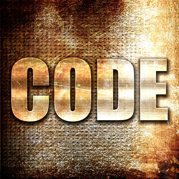 Kód, 3d-leképezést, rozsda háttéren fém szöveg — Stock Fotó