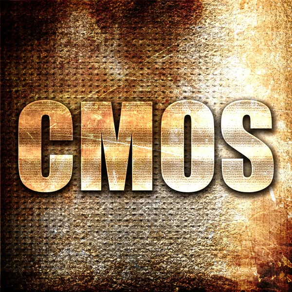 Cmos、3 d レンダリング、金属防錆背景上のテキスト — ストック写真