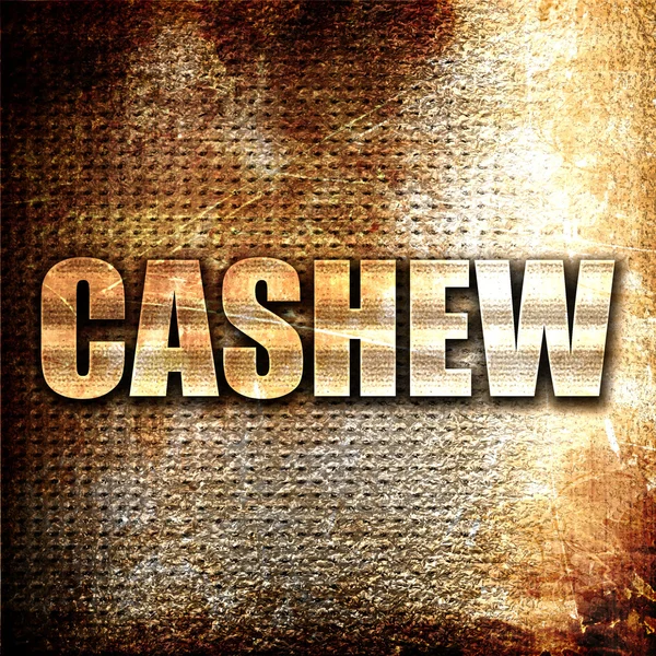 Cashew, 3D-rendering, metalen tekst op roest achtergrond — Stockfoto