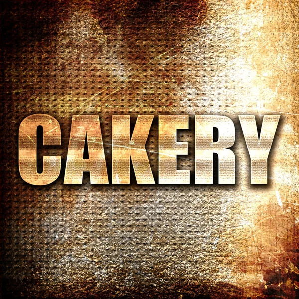 Cakery, 3d-rendering, metall text på rost bakgrund — Stockfoto