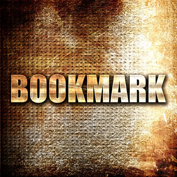 Bookmark, renderização 3D, texto de metal no fundo ferrugem — Fotografia de Stock