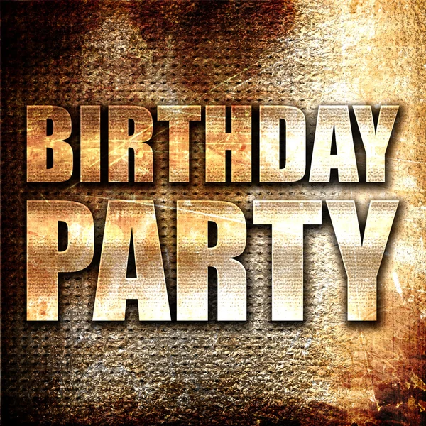 Születésnapi party, 3d-leképezést, rozsda háttéren fém szöveg — Stock Fotó