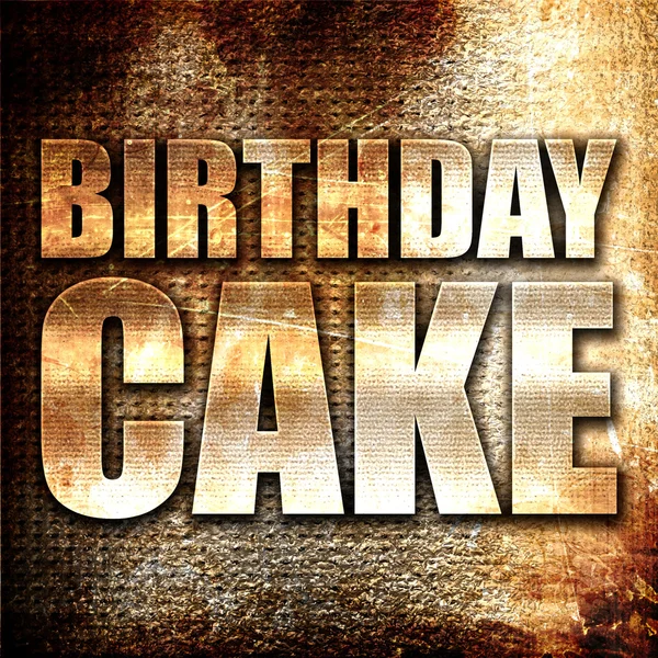 Birthday cake, 3D rendering, metal text on rust background — Stock Photo, Image