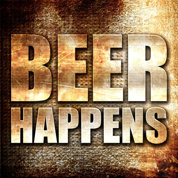 Beer happens, 3D rendering, metal text on rust background — Stock Photo, Image