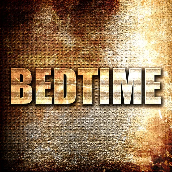 Bedtime, 3D rendering, metal text on rust background — Stock Photo, Image