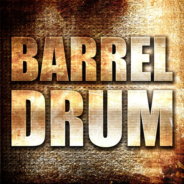 Tambor de barril, renderização 3D, texto de metal no fundo de ferrugem — Fotografia de Stock