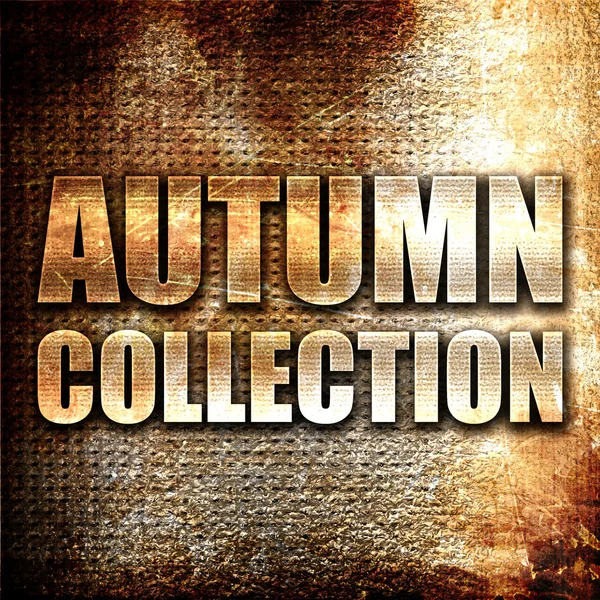 Autumn collection, 3D rendering, metal text on rust background — Stock Photo, Image