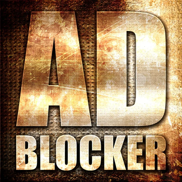Ad blocker, 3D rendering, metal text on rust background — Stock Photo, Image