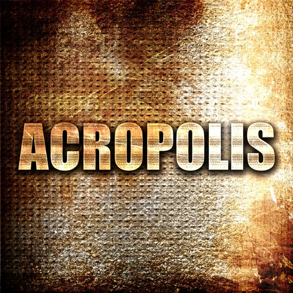 Acrópole, renderização 3D, texto metálico sobre fundo ferrugem — Fotografia de Stock