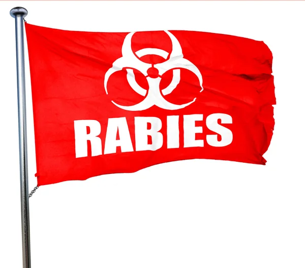 Fondo concepto de virus de la rabia, representación 3D, una bandera ondeante roja — Foto de Stock