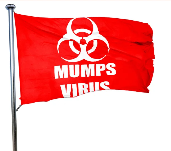 Momps virus concepto de fondo, 3D renderizado, una bandera ondeante roja — Foto de Stock