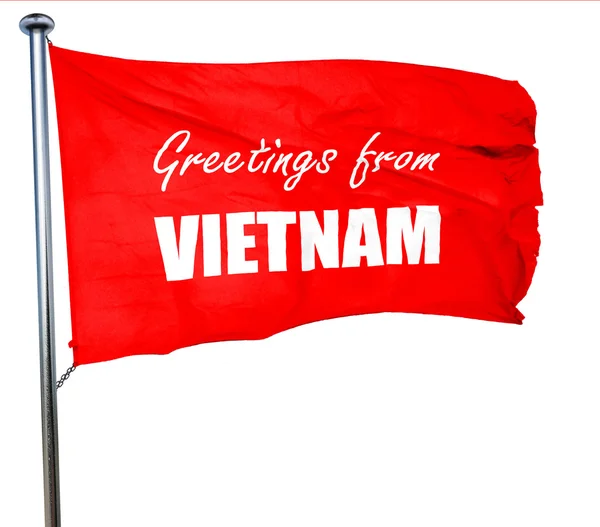 Salutations de vietnam, rendu 3D, un drapeau rouge — Photo