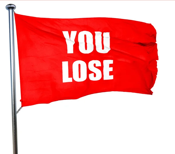 Você perde, renderização 3D, uma bandeira acenando vermelho — Fotografia de Stock