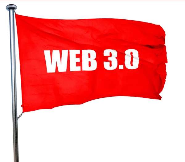 Web 3.0, render 3D, sebuah bendera melambai merah — Stok Foto