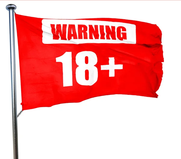 18 más signo, representación 3D, una bandera ondeante roja — Foto de Stock