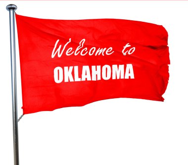 Hoşgeldiniz oklahoma, 3d render, bir kırmızı bayrak sallıyor