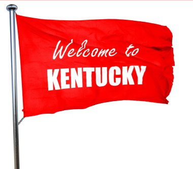 Hoşgeldiniz kentucky, 3d render, bir kırmızı bayrak sallıyor