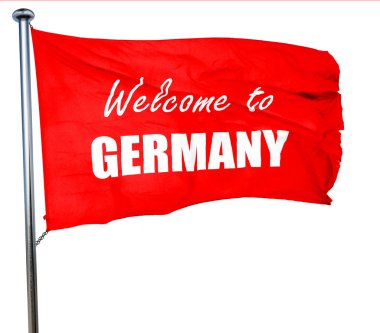 Hoşgeldiniz Almanya, 3d render, bir kırmızı bayrak sallıyor