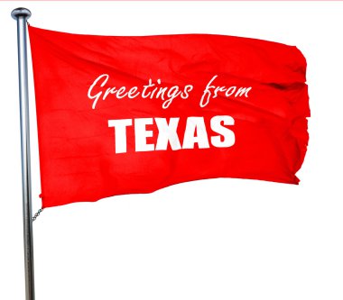 Texas, 3d render, bir kırmızı bayrak sallayarak selamlar