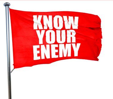 Düşmanını 3d render, bir kırmızı dalgalanan bayrak tanı