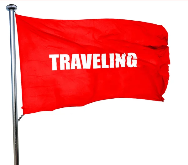 Travelling, 3D rendering, a red waving flag — Stock Photo, Image