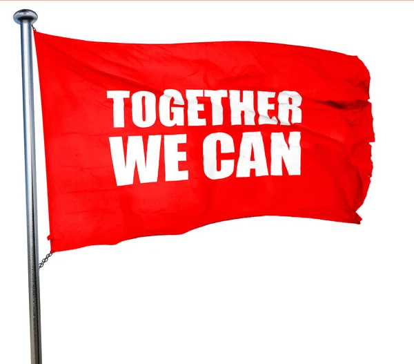 Together we can, 3D rendering, a red waving flag — Stock Photo, Image