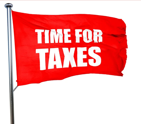 Tiempo para los impuestos, representación 3D, una bandera ondeante roja —  Fotos de Stock