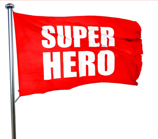 Pahlawan super, render 3D, bendera melambai merah — Stok Foto