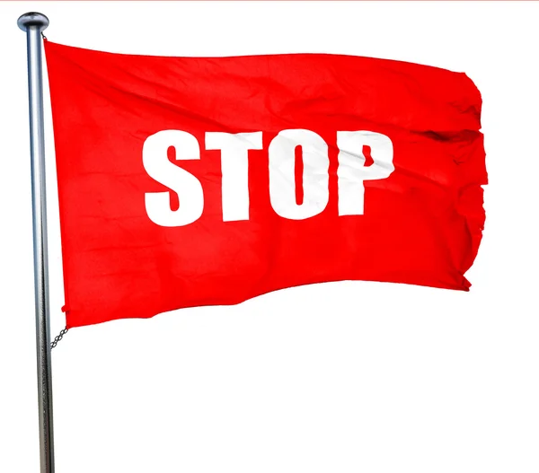 Stop, rendering 3D, bandiera rossa sventolante — Foto Stock