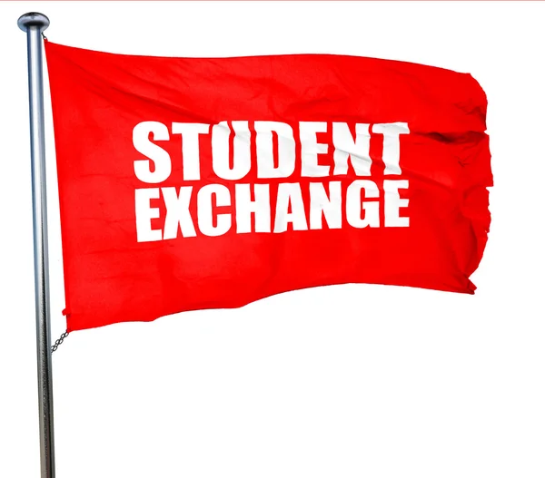 학생 교류, 3d 렌더링, 빨간색 흔들며 깃발 — 스톡 사진