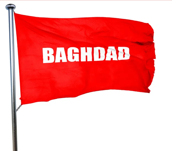 Baghdad, representación 3D, una bandera ondeante roja —  Fotos de Stock