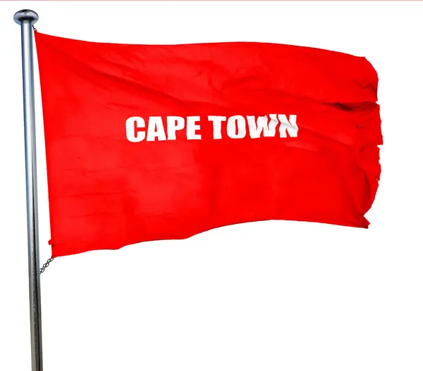 Cape town, 3D rendering, una bandera ondeante roja — Foto de Stock